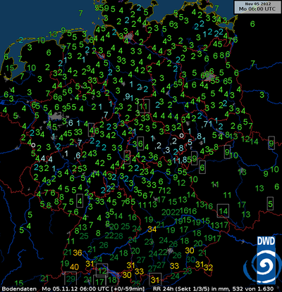 24-stündige Regensummen bis heute früh