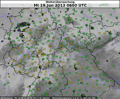 Tiefsttemperaturen der vergangenen Nacht.