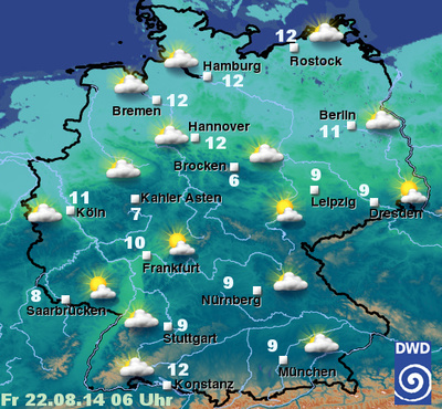 Heute wieder ein kalter Start in den Tag, verbreitet Minima unter 10 °C