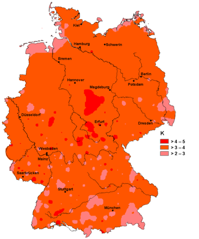 Temperaturabweichung März 2012 im Vergleich zum langjährigen Mittel (in Grad Celsius)