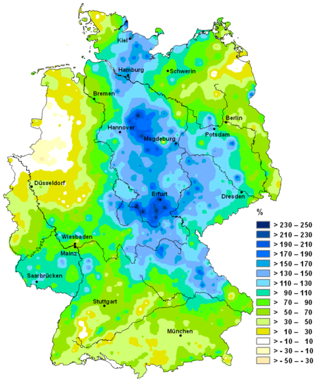 Niederschlag Mai 2013 - Abweichung vom Normalwert 1961 - 1990 Mai