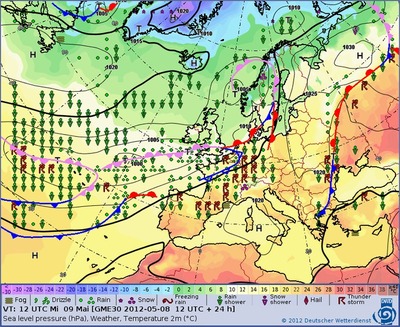 Großwetterlage in Europa für Mittwoch, 09.05.2012