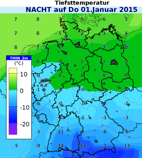 Tiefstwerte in der Silvesternacht