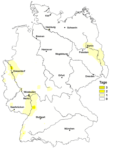 Jährliche Anzahl der Tropennächte (Zeitraum 1960 - 1990)