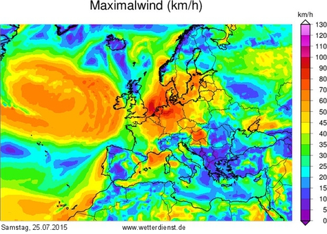 Windstärken am Samstag - Modellberechnung