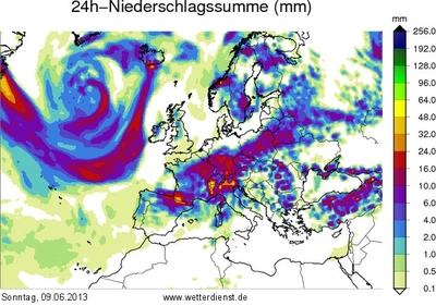 24h-Niederschlagssumme heute, 09.06.2013