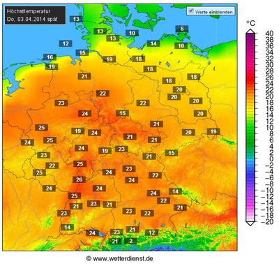 Höchsttemperaturen Donnerstag