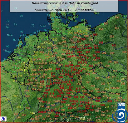 Höchsttemperaturen vom Samstag